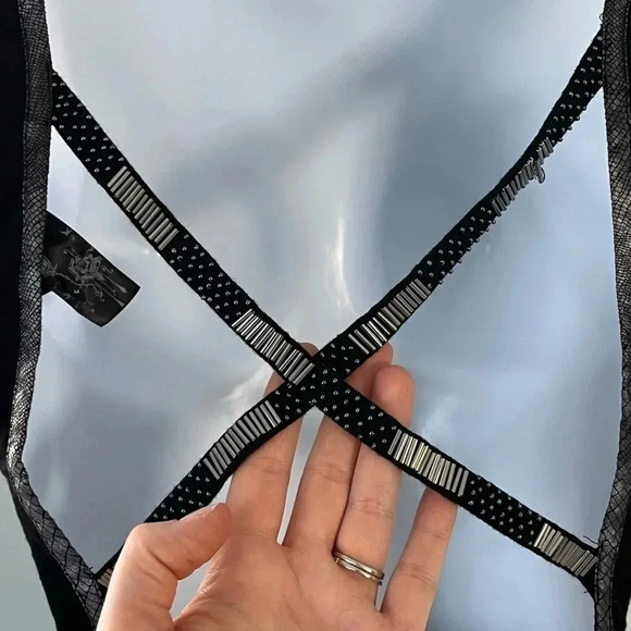 Guess/ Front zip/ Back beaded detail/ Black body con dress/  Mini/ Size US M - Picture 7 of 16